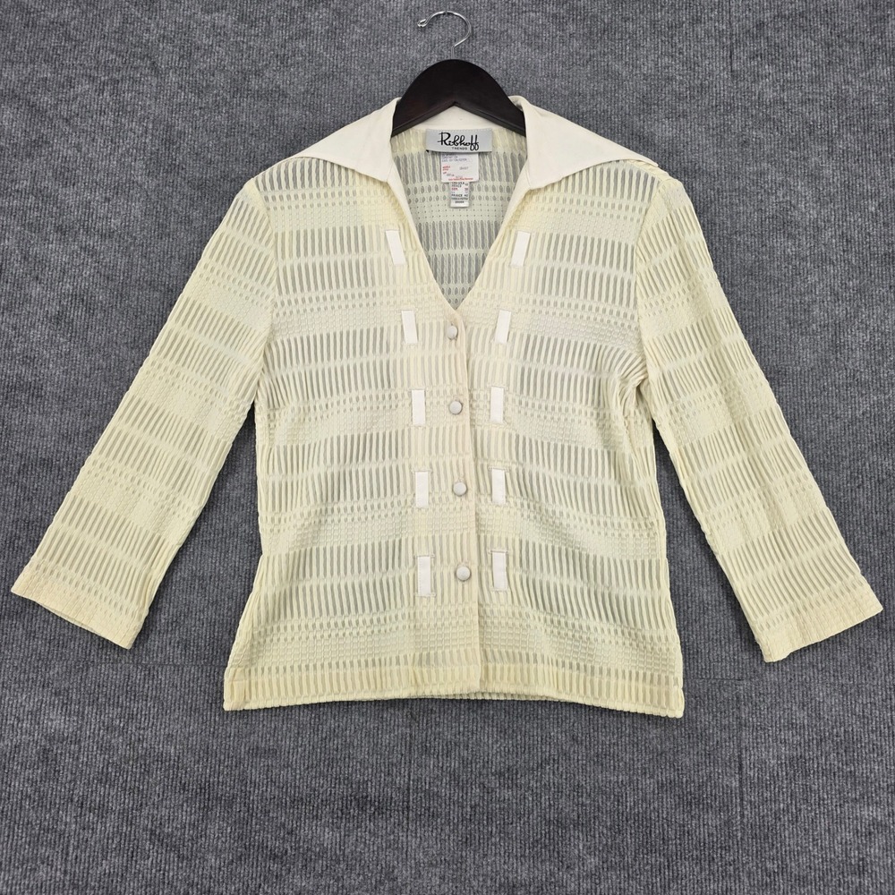 Ribkoff Trends Vintage Cream Textured Mesh Button Up Top Size 10 Made in Canada